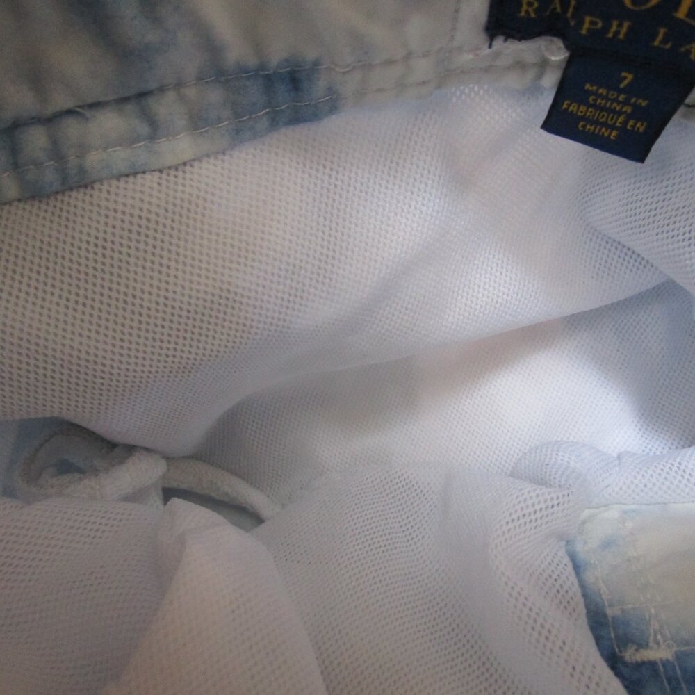 POLO RALPH LAUREN BOYS NAVY BLUE WHITE TIE DYE SWIM SHORTS BIG PONY SZ 7 EUC - Picture 8 of 15